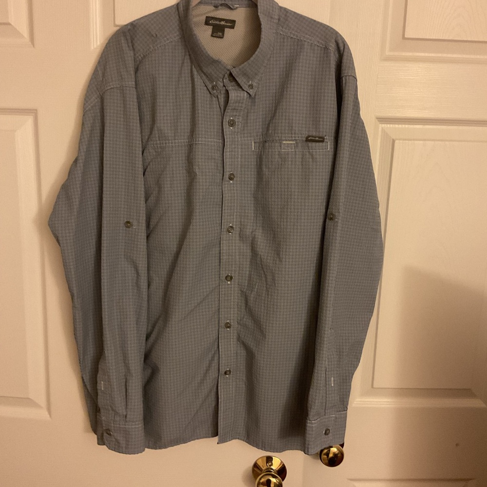 Eddie Bauer Outdoor Men’s Checkered Pattern Long Sleeve Button Up Shirt - Picture 1 of 8